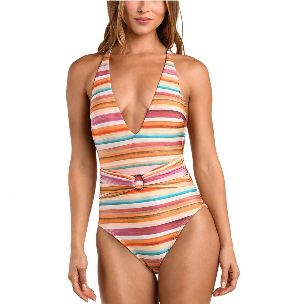 L'AGENCE Lisa Watercolor Stripe One Piece Swimsuit Multi LG6WM09-MLT Medium NEW
